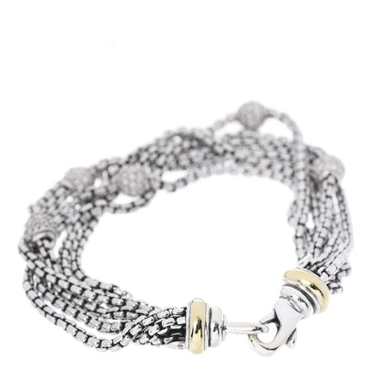 David Yurman Sterling Silver 14K Yellow Gold Diamond Pave Bead Multi Strand Bracelet 3 of 4