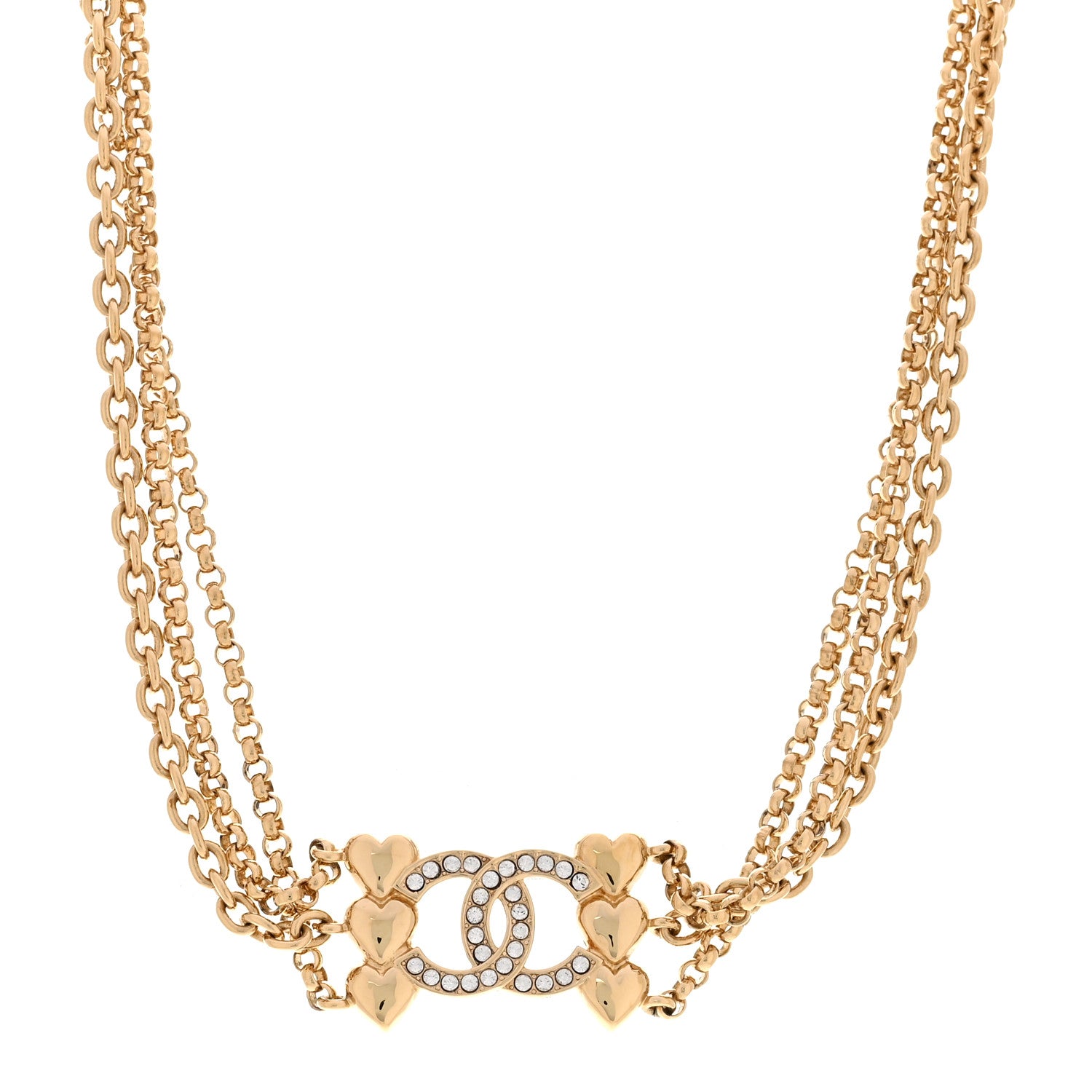 Chanel Crystal CC Heart Link Multi Strand Choker Necklace Gold 1 of 5