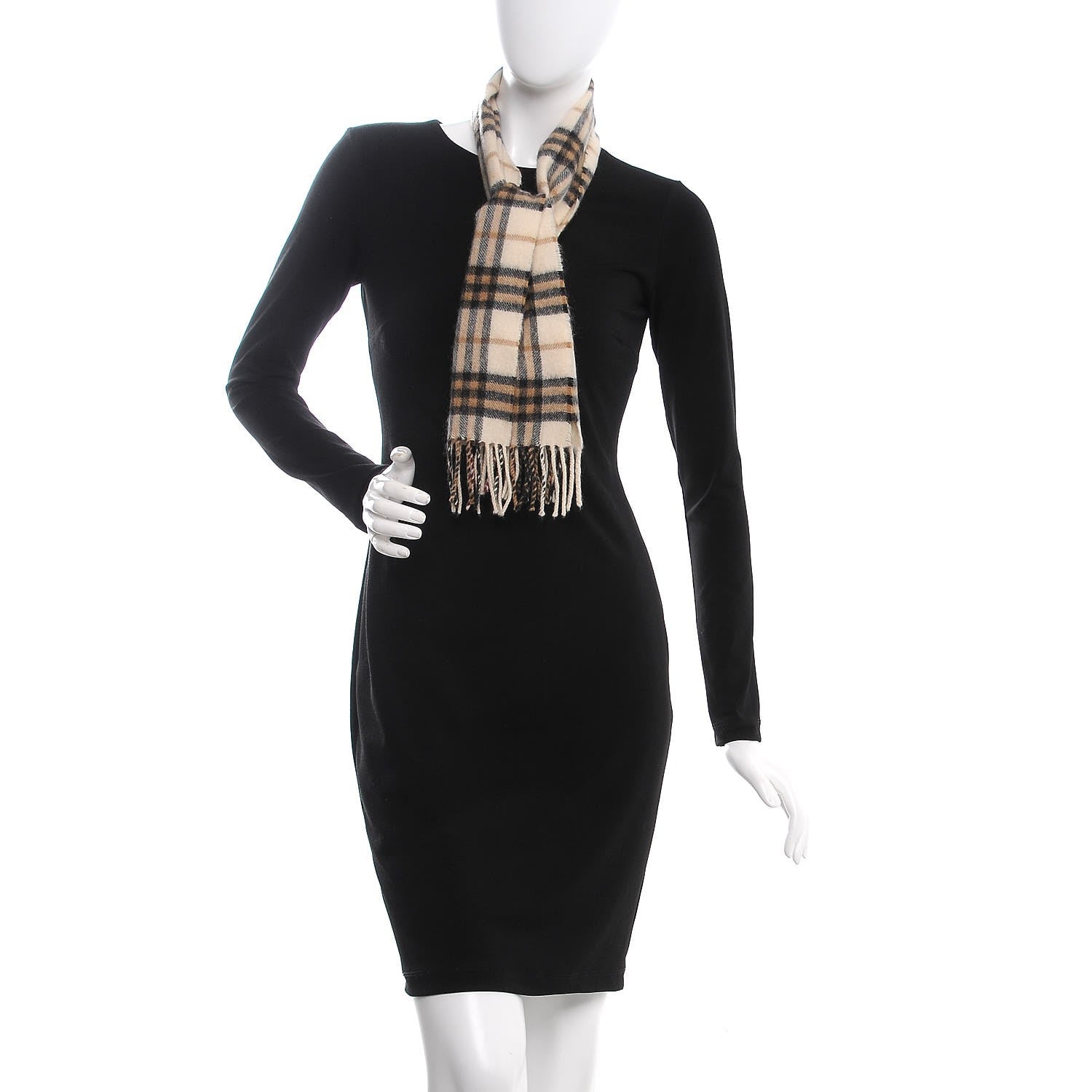 Burberry Cashmere Check Fringe Scarf Ivory 2 of 4