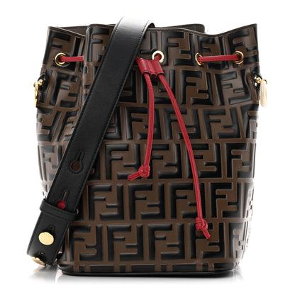 Fendi Vitello Grace F is Fendi Bi-Color FF 1974 Embossed Grande Mon Tresor Bucket Bag Maya Black Fragola 1 of 12