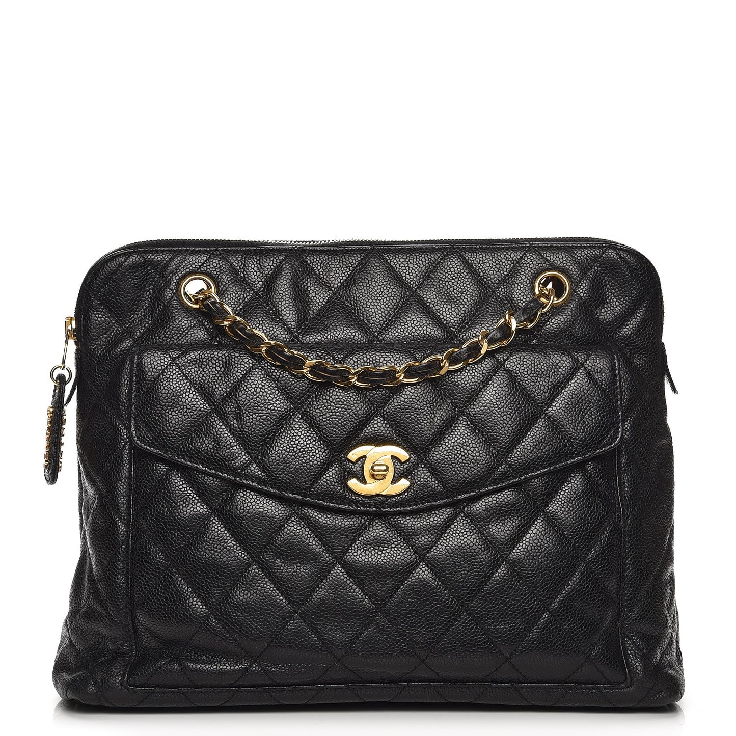 Caviar Quilted Flap Shoulder Bag Black