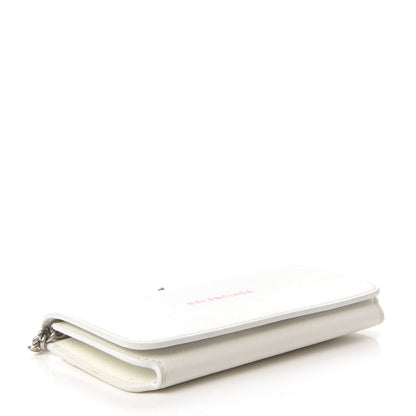 Balenciaga Grained Calfskin Logo Cash Phone Holder Wallet On Chain White Fluo Pink 4 of 10
