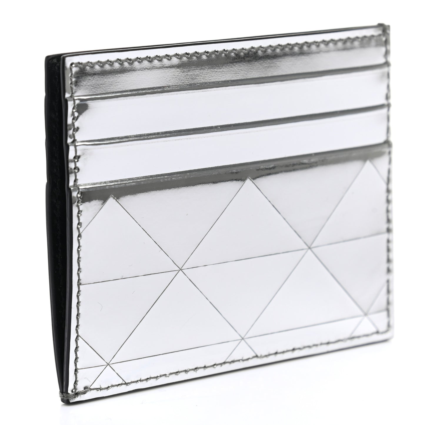 Spazzolato Triangle Patterned Card Holder Argento