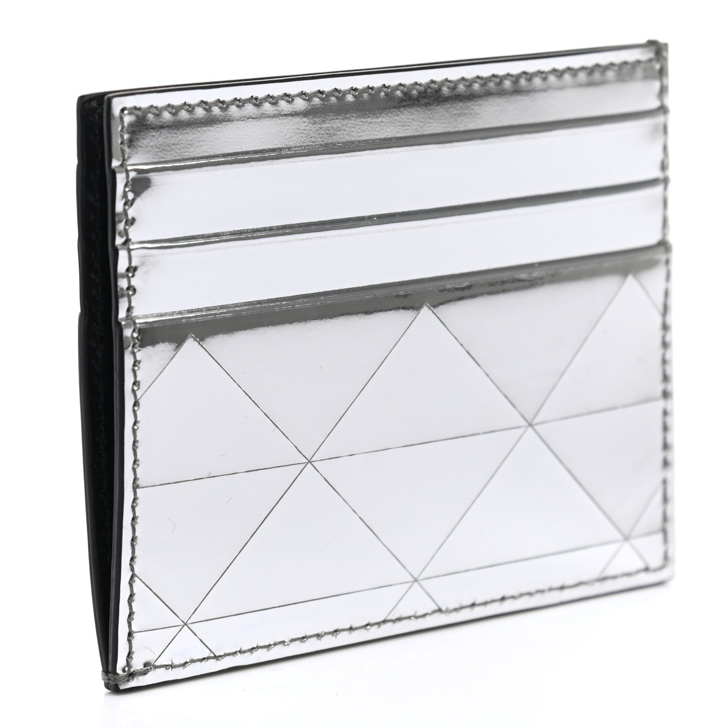 Prada Spazzolato Triangle Patterned Card Holder Argento 3 of 7