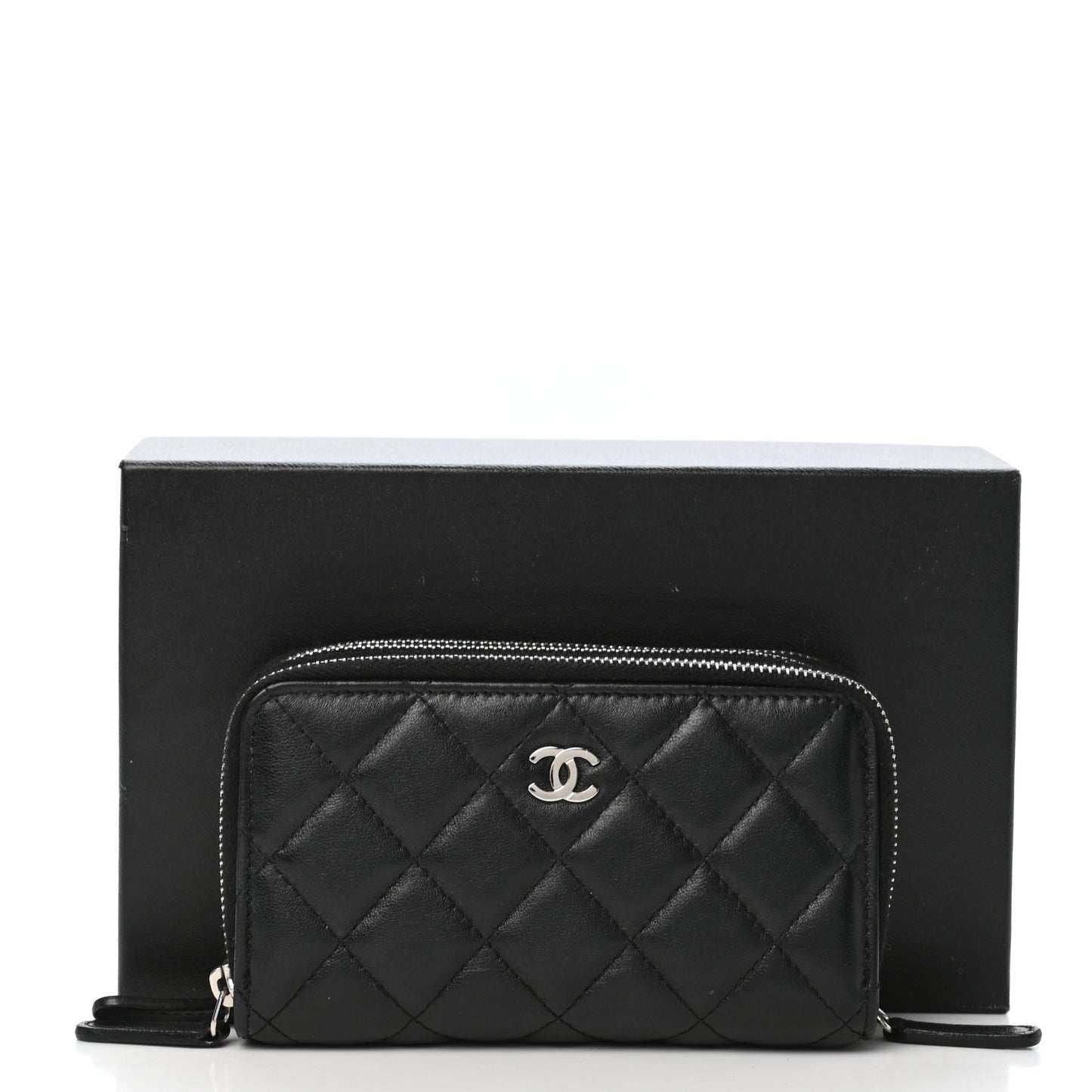 Lambskin Quilted Triple Zip Wallet Black