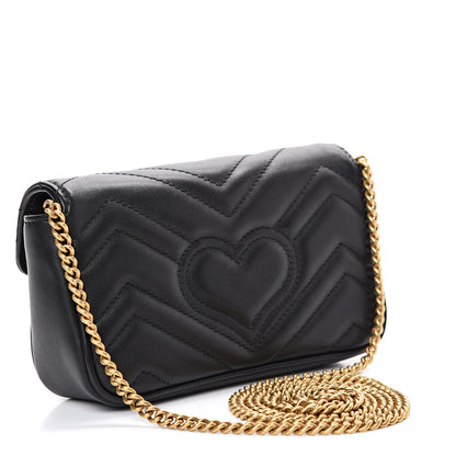 Gucci Calfskin Matelasse Super Mini GG Marmont Shoulder Bag Black 2 of 11