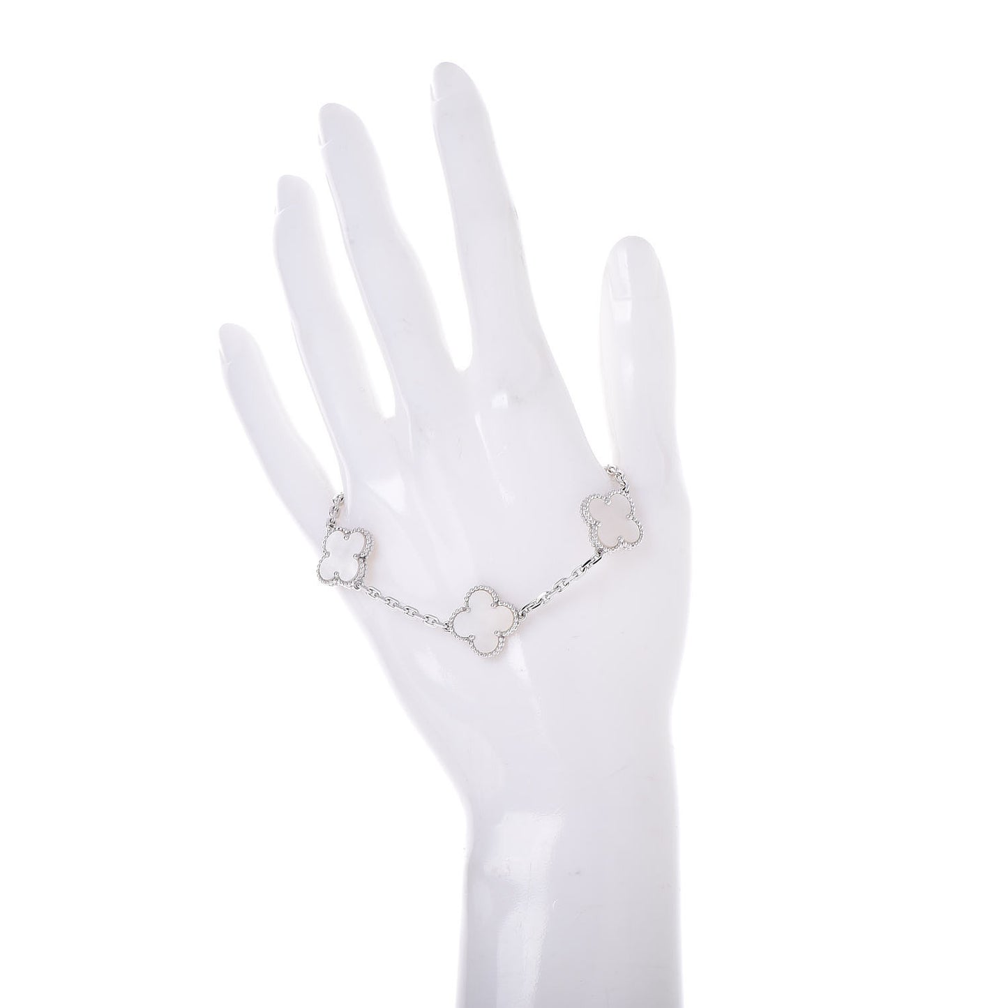 18K White Gold Mother of Pearl 5 Motifs Vintage Alhambra Bracelet