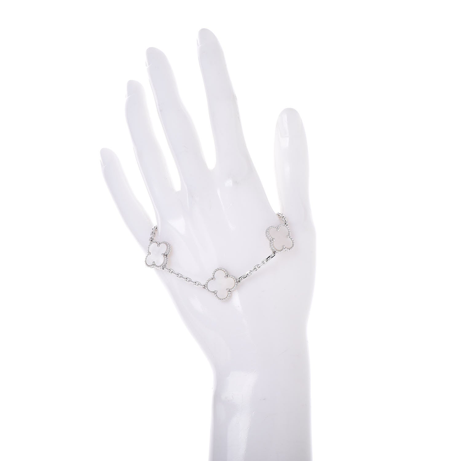 Van Cleef & Arpels 18K White Gold Mother of Pearl 5 Motifs Vintage Alhambra Bracelet 2 of 5