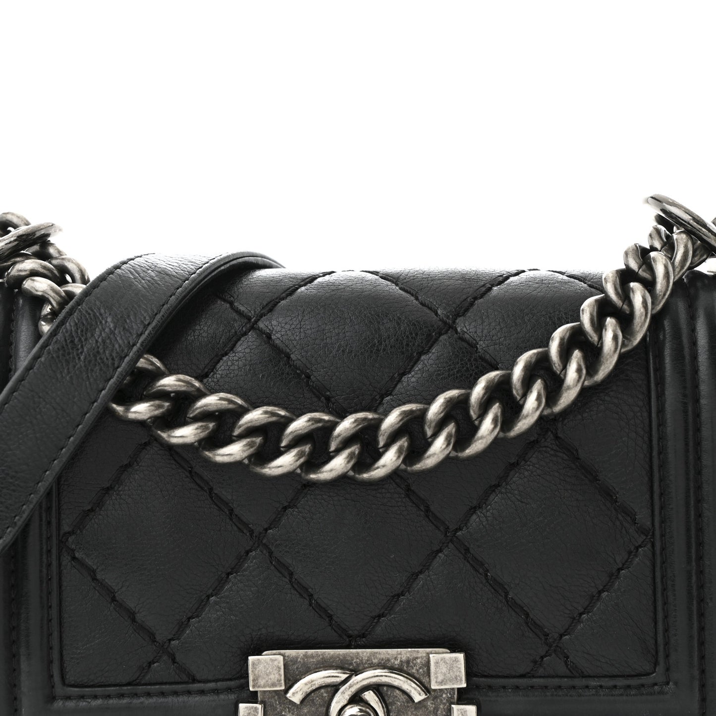 Calfskin Double Stitch Small Boy Flap Black