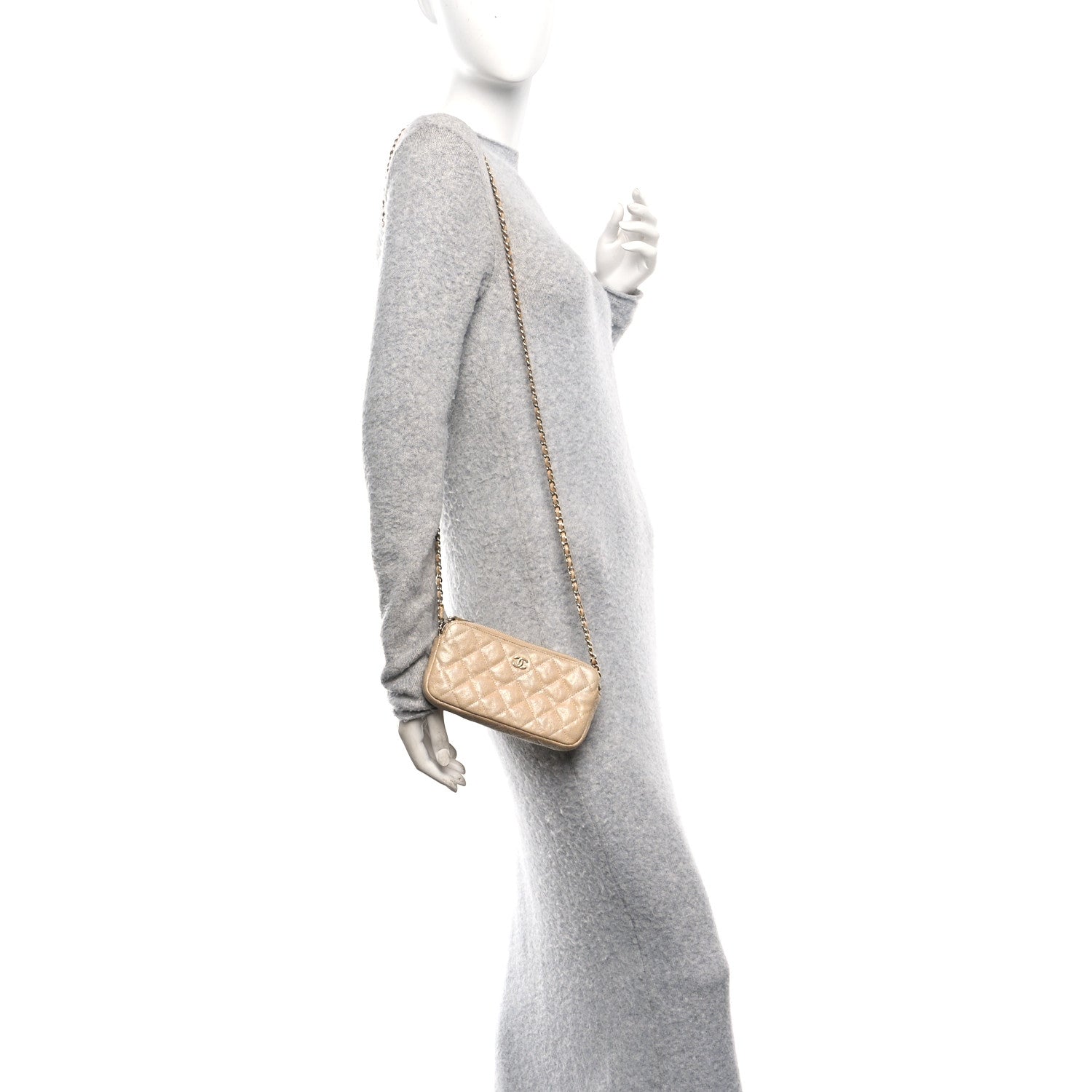 Chanel Metallic Caviar Quilted Small Clutch With Chain Gold 2 of 13