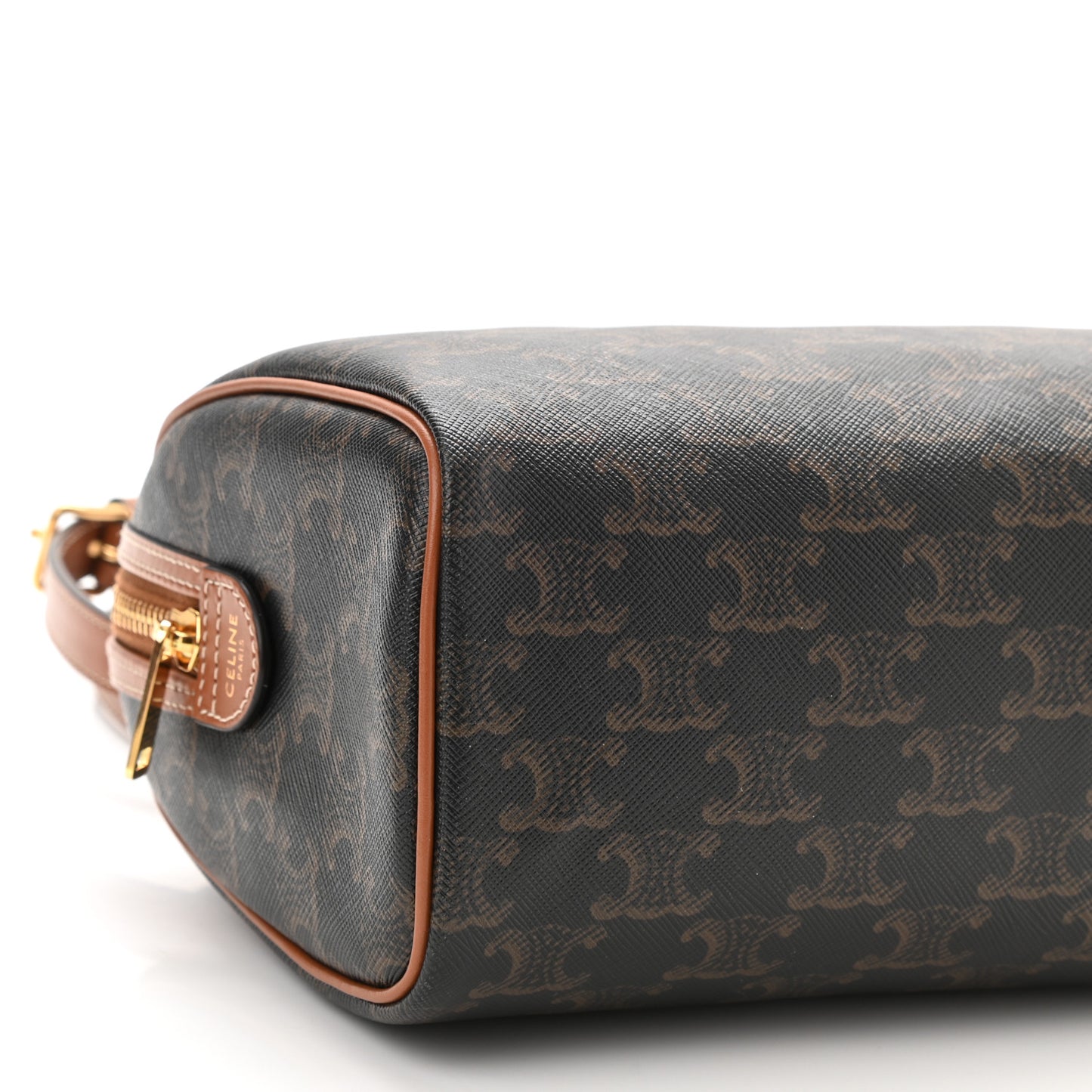 Triomphe Canvas Calfskin Small Boston Bag Tan