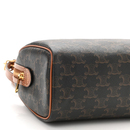 Celine Triomphe Canvas Calfskin Small Boston Bag Tan 8 of 9