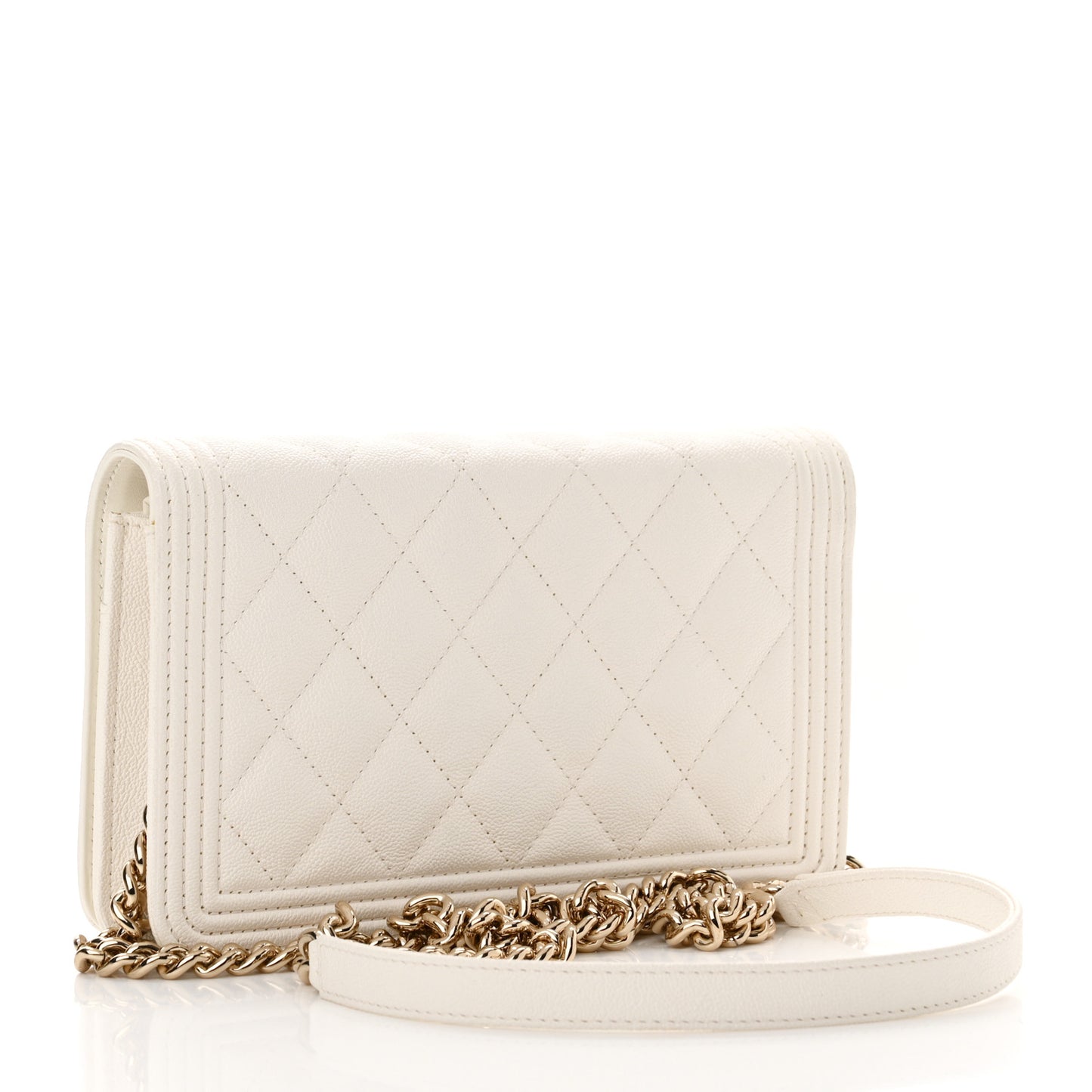 Caviar Quilted Boy Wallet On Chain WOC White