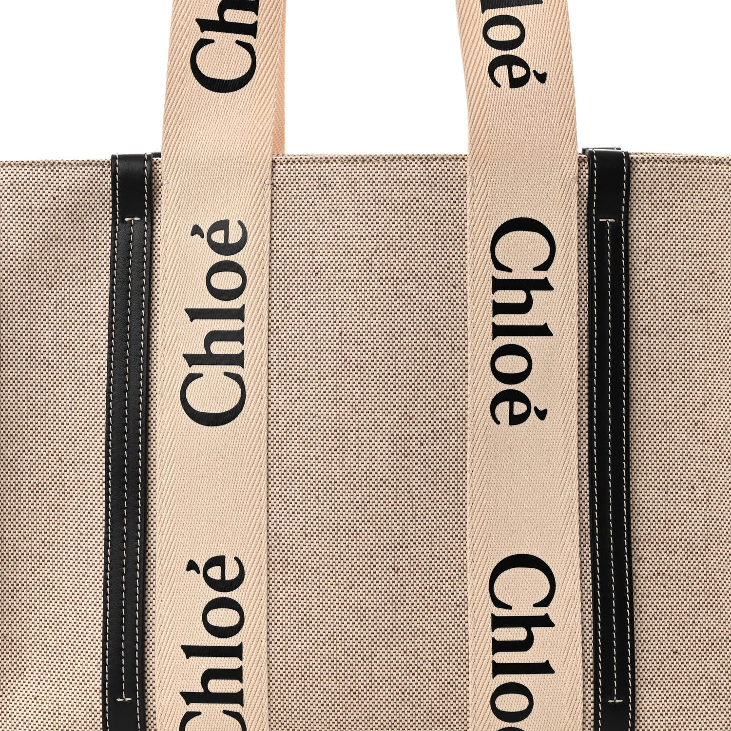 Chloe Cotton Calfskin Medium Woody Ribbon Tote White Black 7 of 9