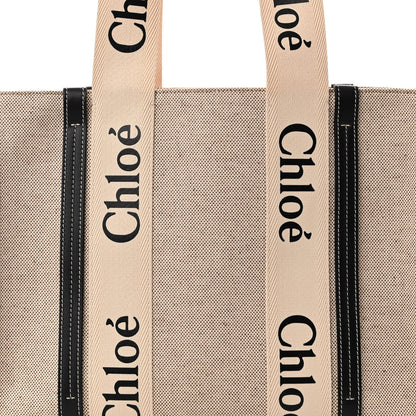 Chloe Cotton Calfskin Medium Woody Ribbon Tote White Black 7 of 9