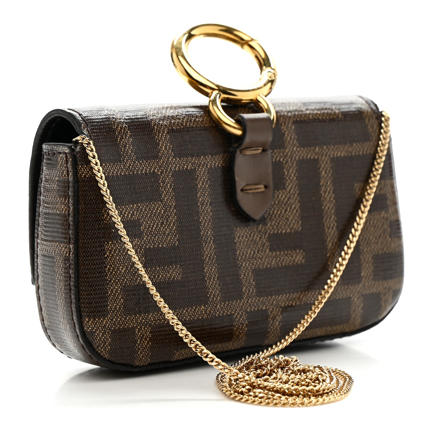 Fendi Glazed Fabric FF 1974 Nano Baguette Charm Mogano Panna 3 of 11