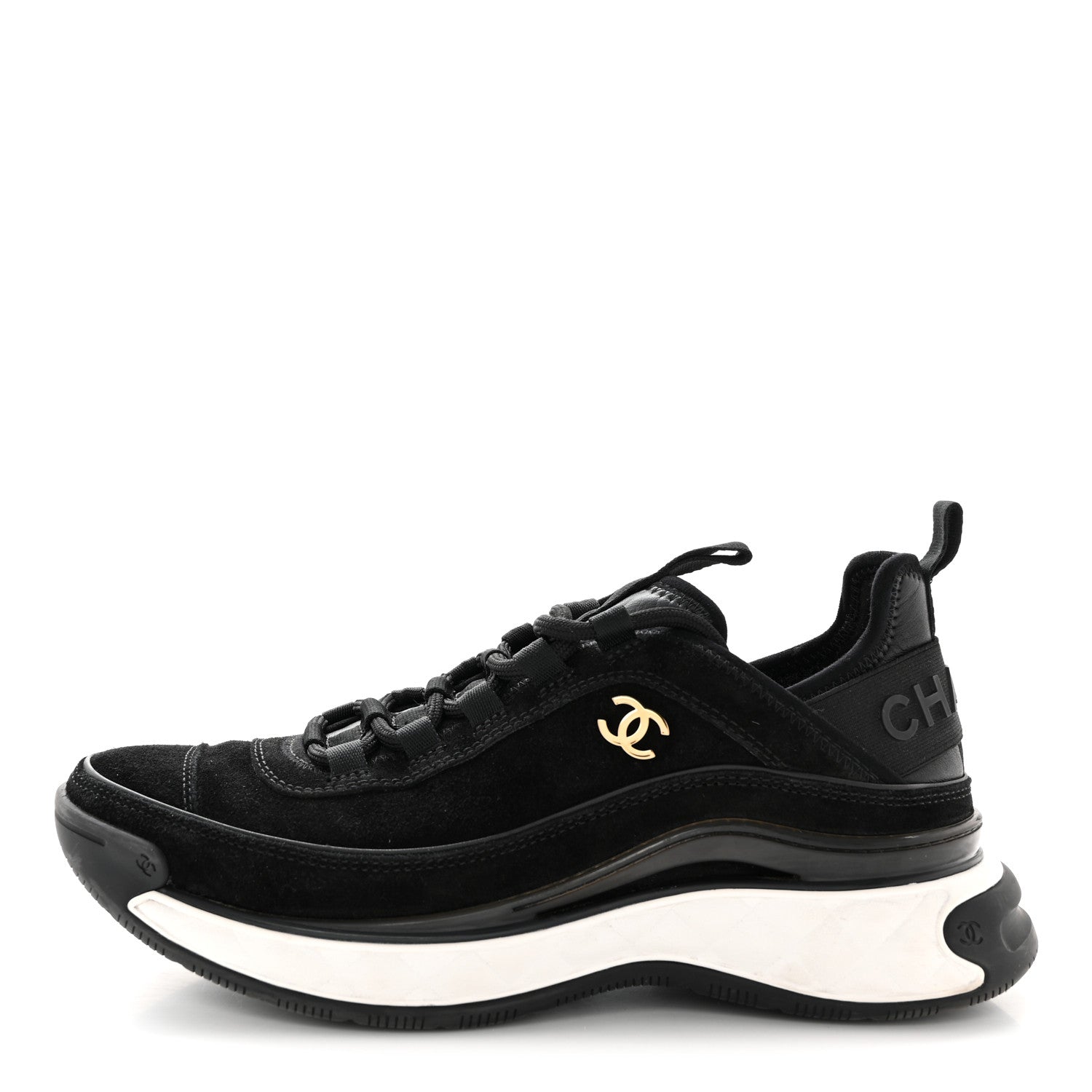 Chanel Suede Calfskin Nylon Grosgrain CC Sneakers 37.5 Black 1 of 12