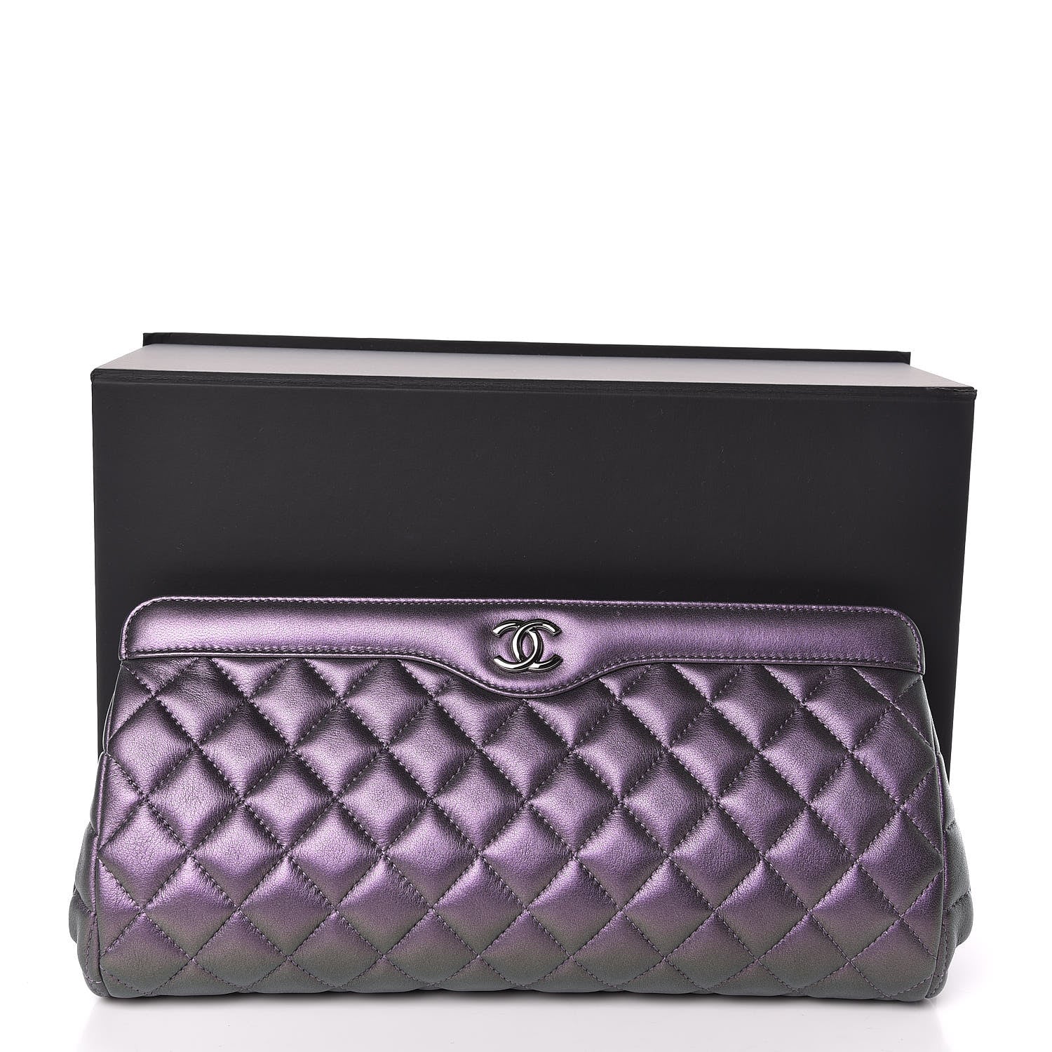 Chanel Iridescent Lambskin Quilted Clutch Dark Purple 10 of 10