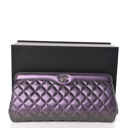 Chanel Iridescent Lambskin Quilted Clutch Dark Purple 10 of 10