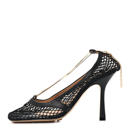 Bottega Veneta Mesh Calfskin Chain Stretch Pumps 36.5 Black 1 of 7