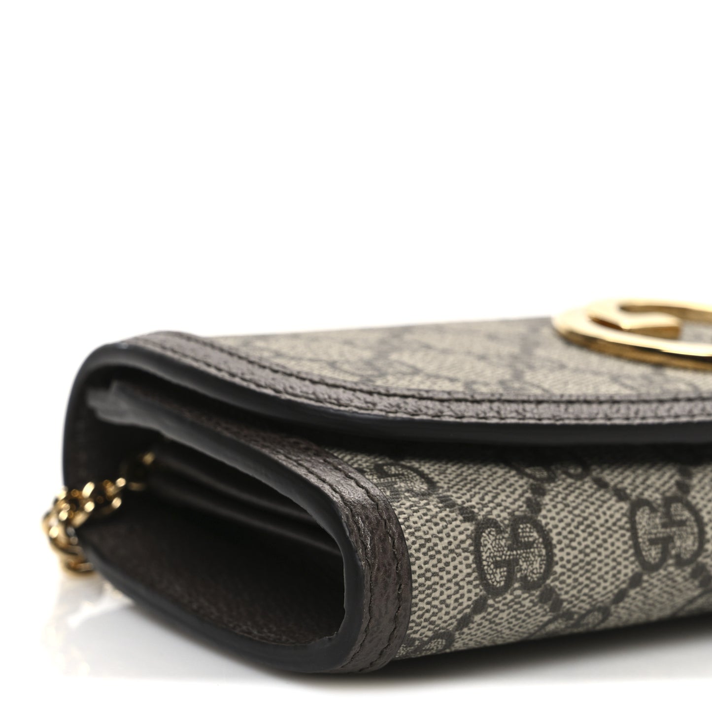 GG Supreme Monogram Textured Dollar Calfskin Blondie Continental Chain Wallet Beige Ebony New Acero