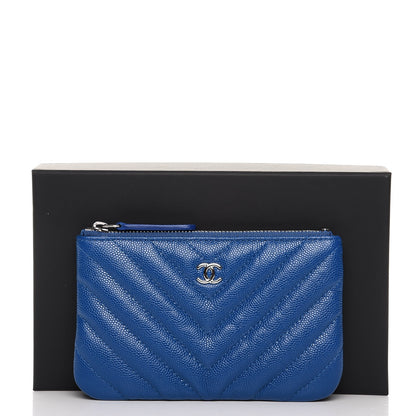 Chanel Caviar Chevron Quilted Small Cosmetic Case Blue 8 of 8
