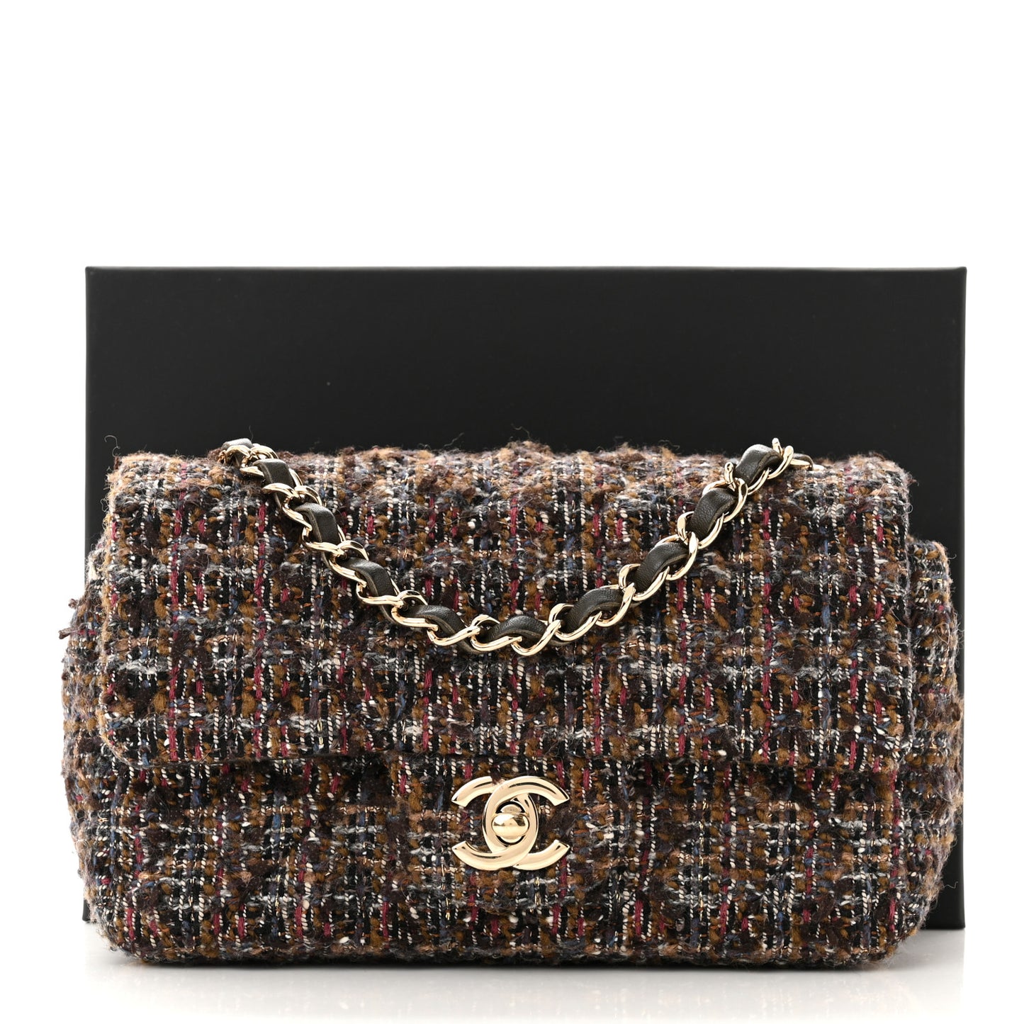 Tweed Quilted Mini Rectangular Flap Brown Multicolor