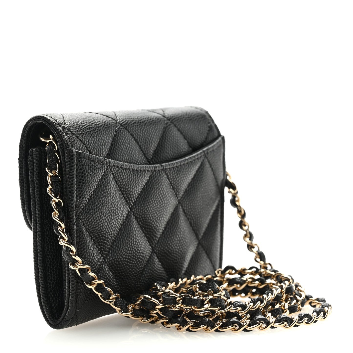 Caviar Quilted Flap Card Holder On Chain Black