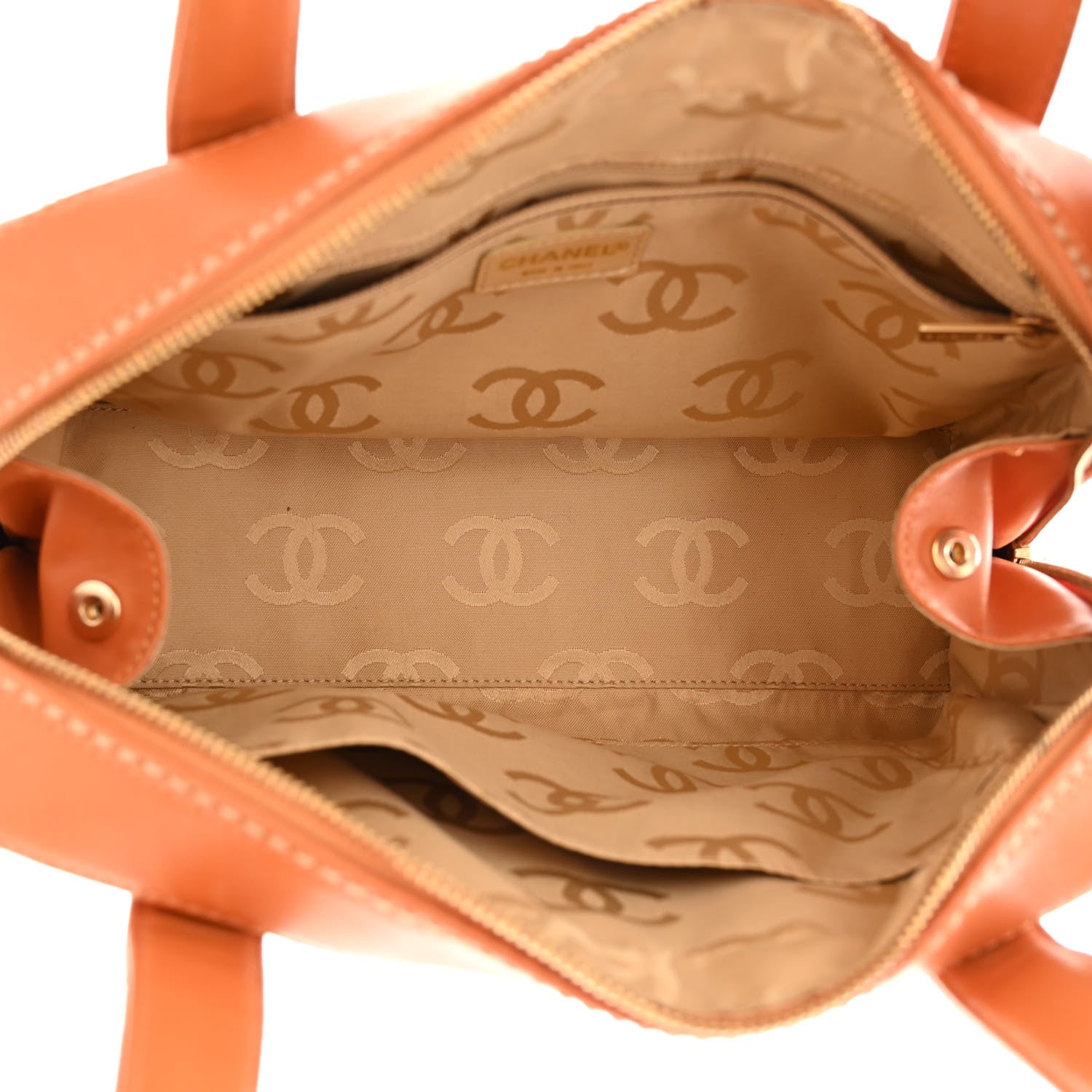 Chanel Calfskin Contrast Stitch Surpique Bowler Orange 5 of 12