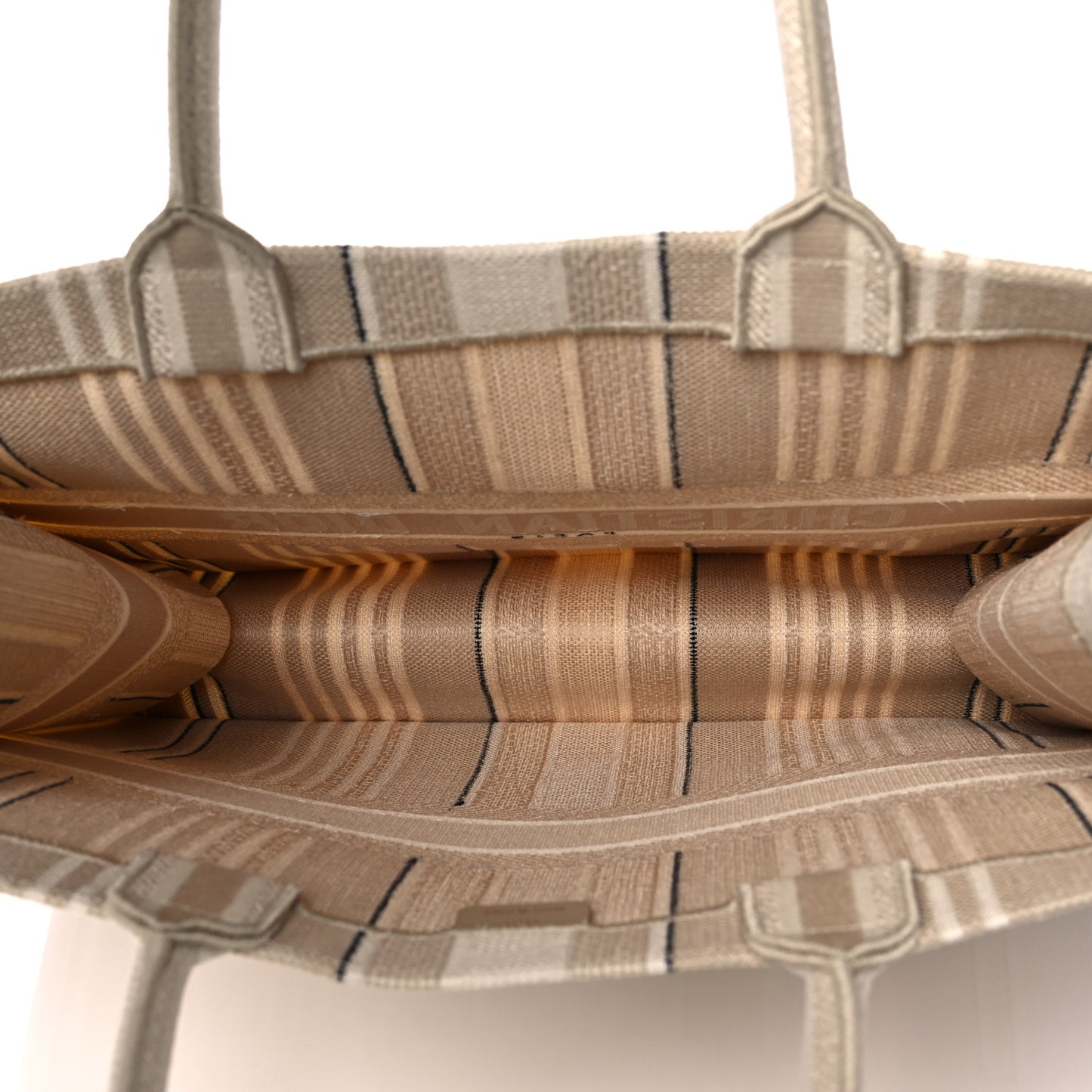 Canvas Embroidered Large Stripes Book Tote Beige