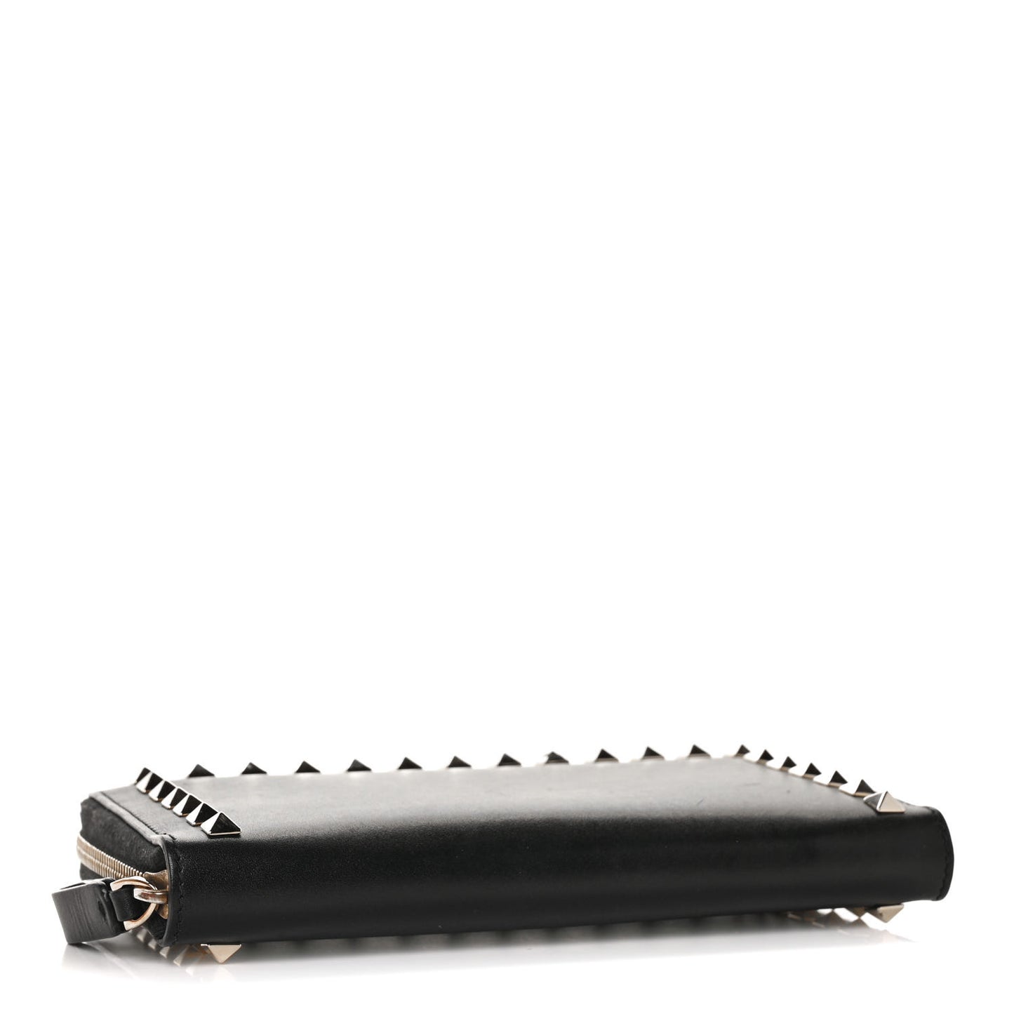 Calfskin Rockstud Zip Around Wallet Black