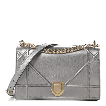 Christian Dior Metallic Grained Calfskin Medium Diorama Flap Bag Silver 1 of 14