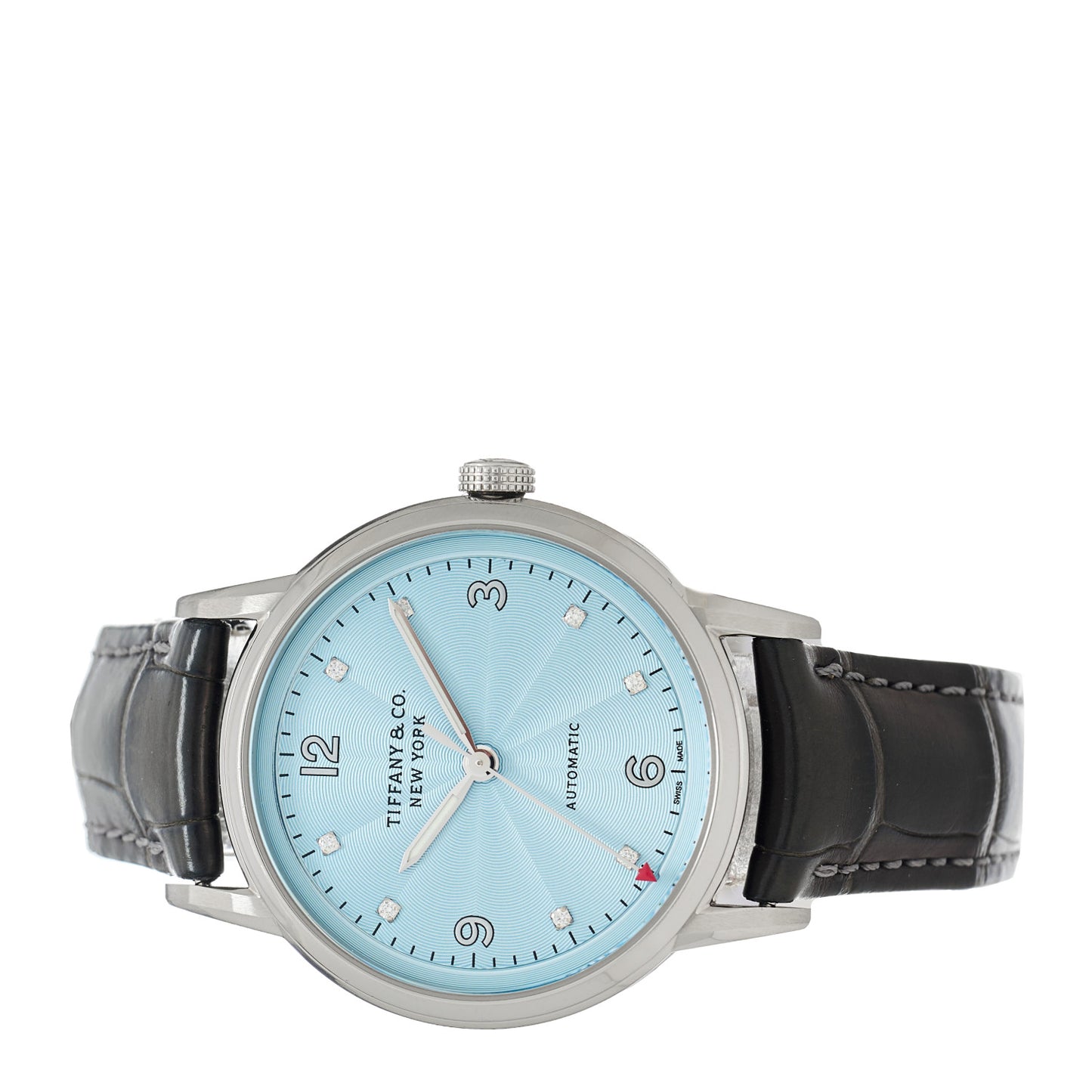 Stainless Steel Alligator Diamond 34mm CT60 3-Hand Automatic Watch Ice Blue