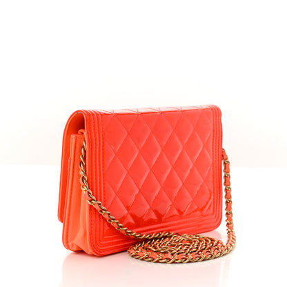 Chanel Patent Calfskin Quilted Boy Wallet On Chain WOC Orange 3 of 18