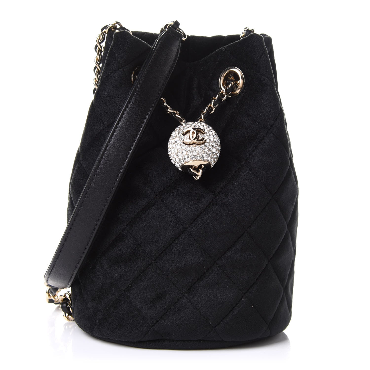 Chanel Velvet Quilted Pearl Crush Drawstring Bag Black 1 of 10