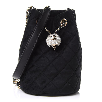 Chanel Velvet Quilted Pearl Crush Drawstring Bag Black 1 of 10