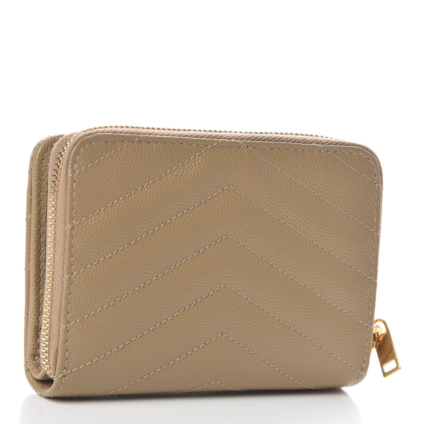 Grain De Poudre Matelasse Chevron Monogram Compact Zip Around Wallet Dark Latte