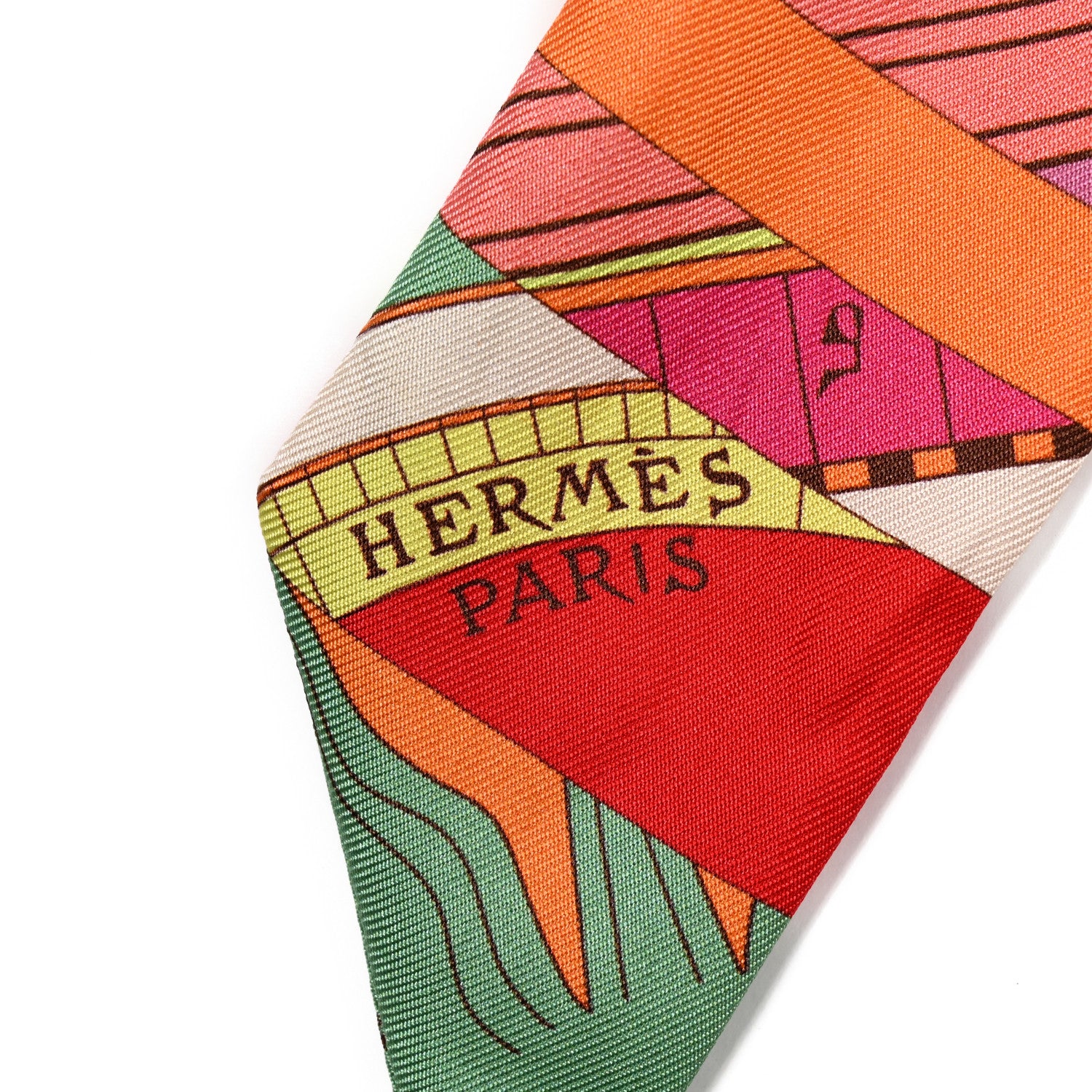 Hermes Silk Astrologie Nouvelle Twilly Rose Corail Vert Fluo 2 of 4