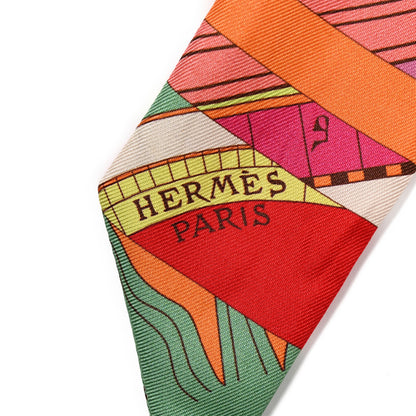 Hermes Silk Astrologie Nouvelle Twilly Rose Corail Vert Fluo 2 of 4