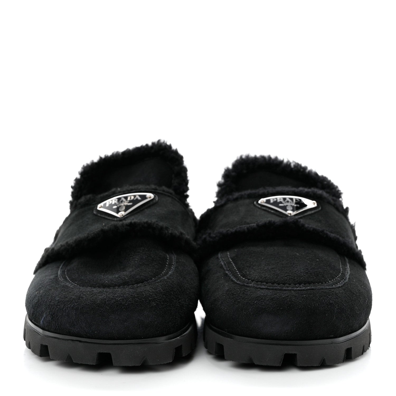 Prada Shearling Triangle Logo 20mm Slippers 38 Black 2 of 9