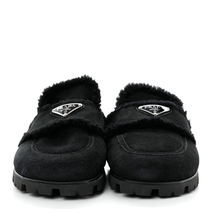 Prada Shearling Triangle Logo 20mm Slippers 38 Black 2 of 9