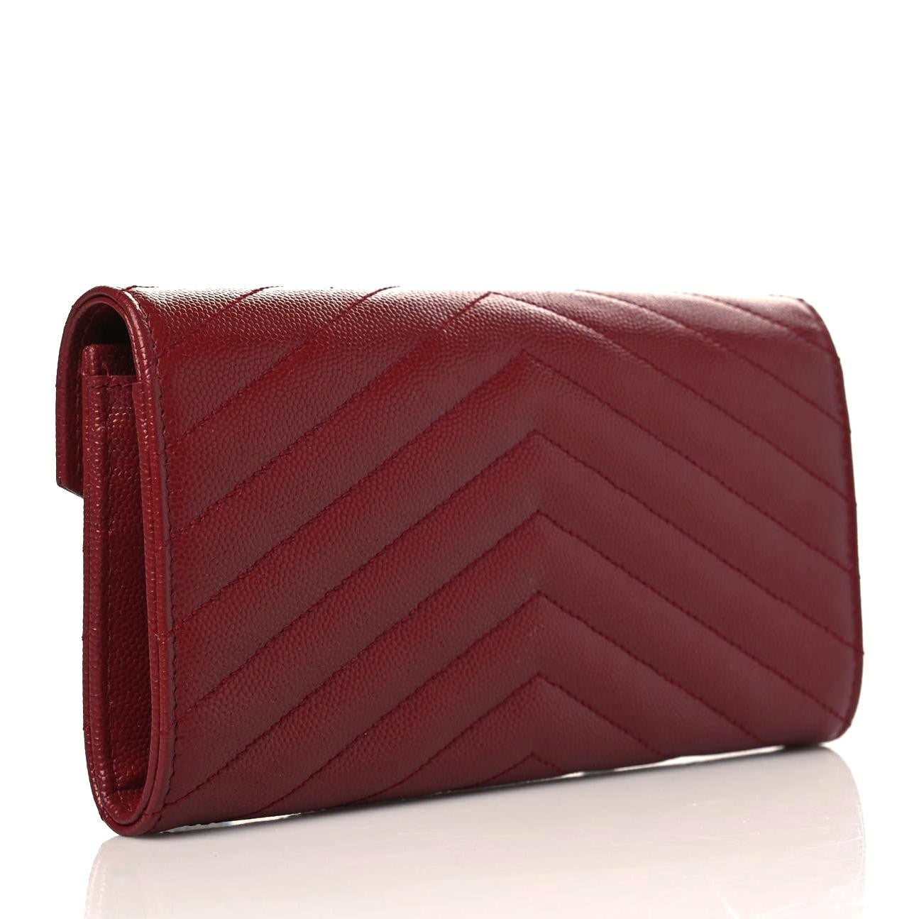 Saint Laurent Grain De Poudre Matelasse Chevron Monogram Flap Wallet Red 3 of 7