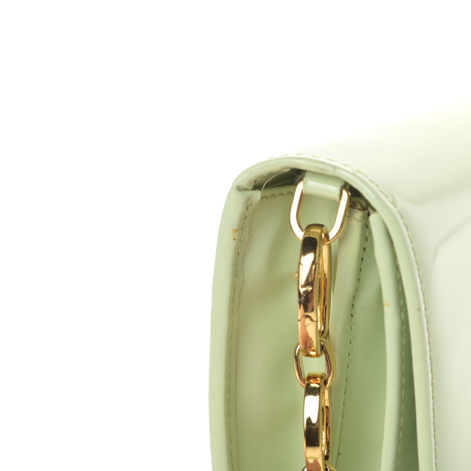 Prada Vernice Metal Bar Chain Wallet Light Green 15 of 16