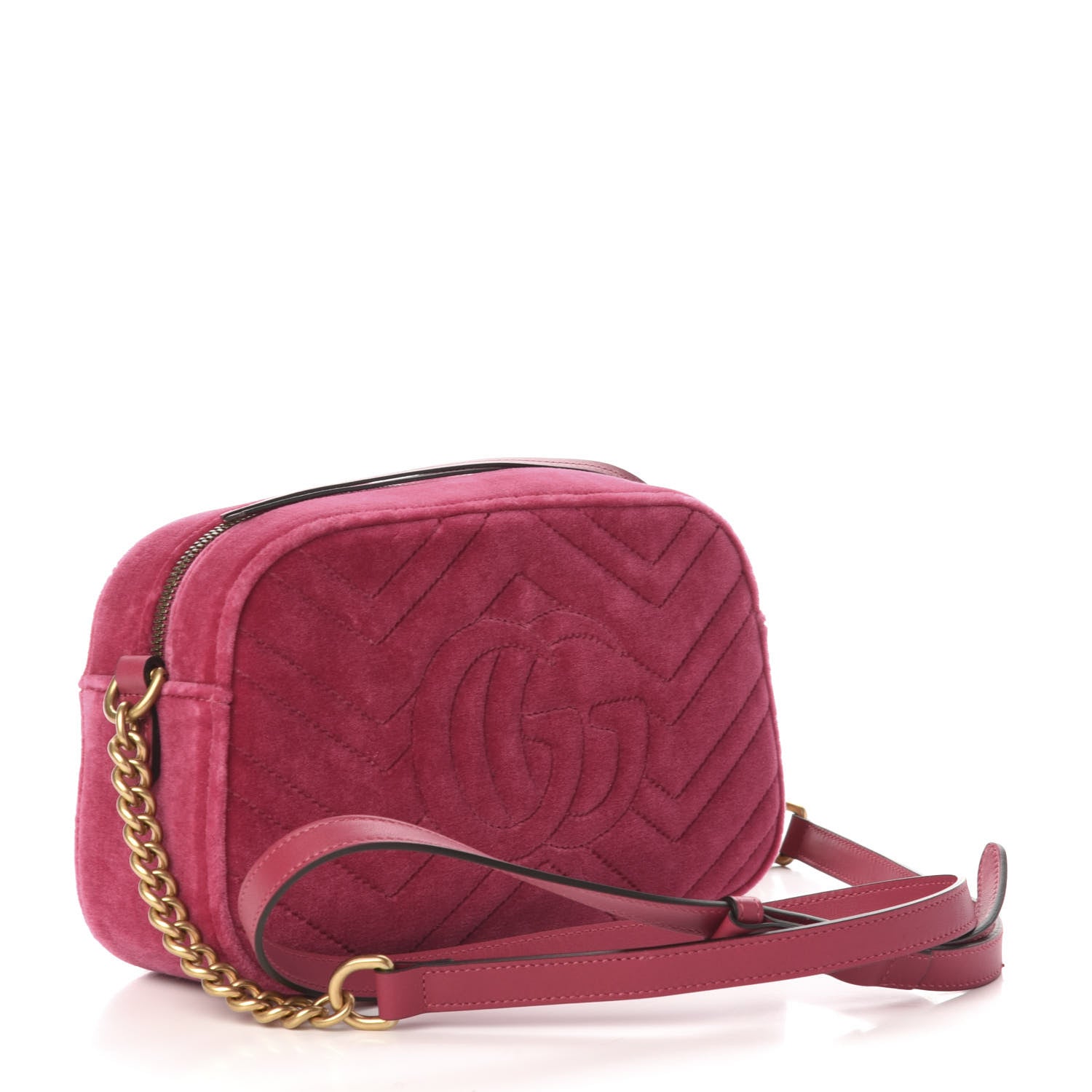 Gucci Velvet Matelasse Small GG Marmont Chain Shoulder Bag Light Raspberry Rose 3 of 11