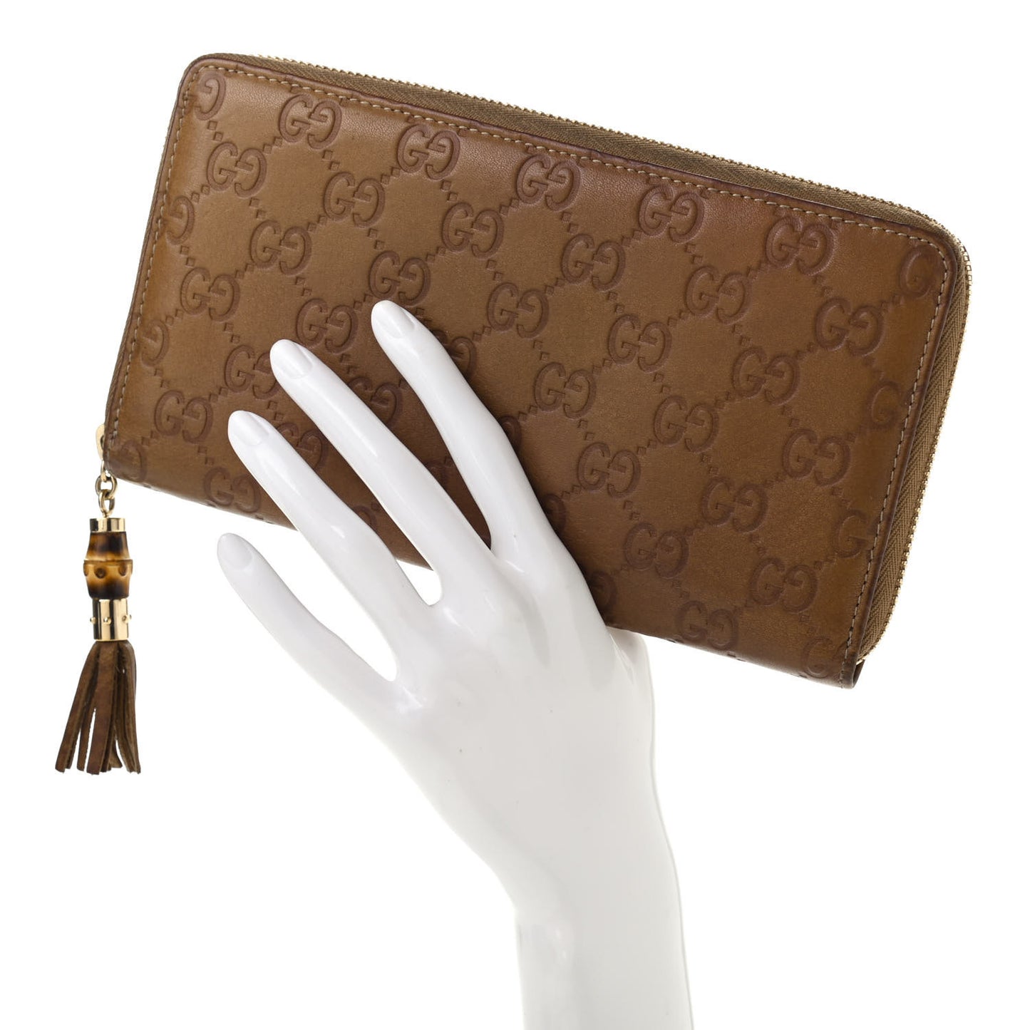 Guccissima Bamboo Tassel Zip Around Wallet Natural Brown