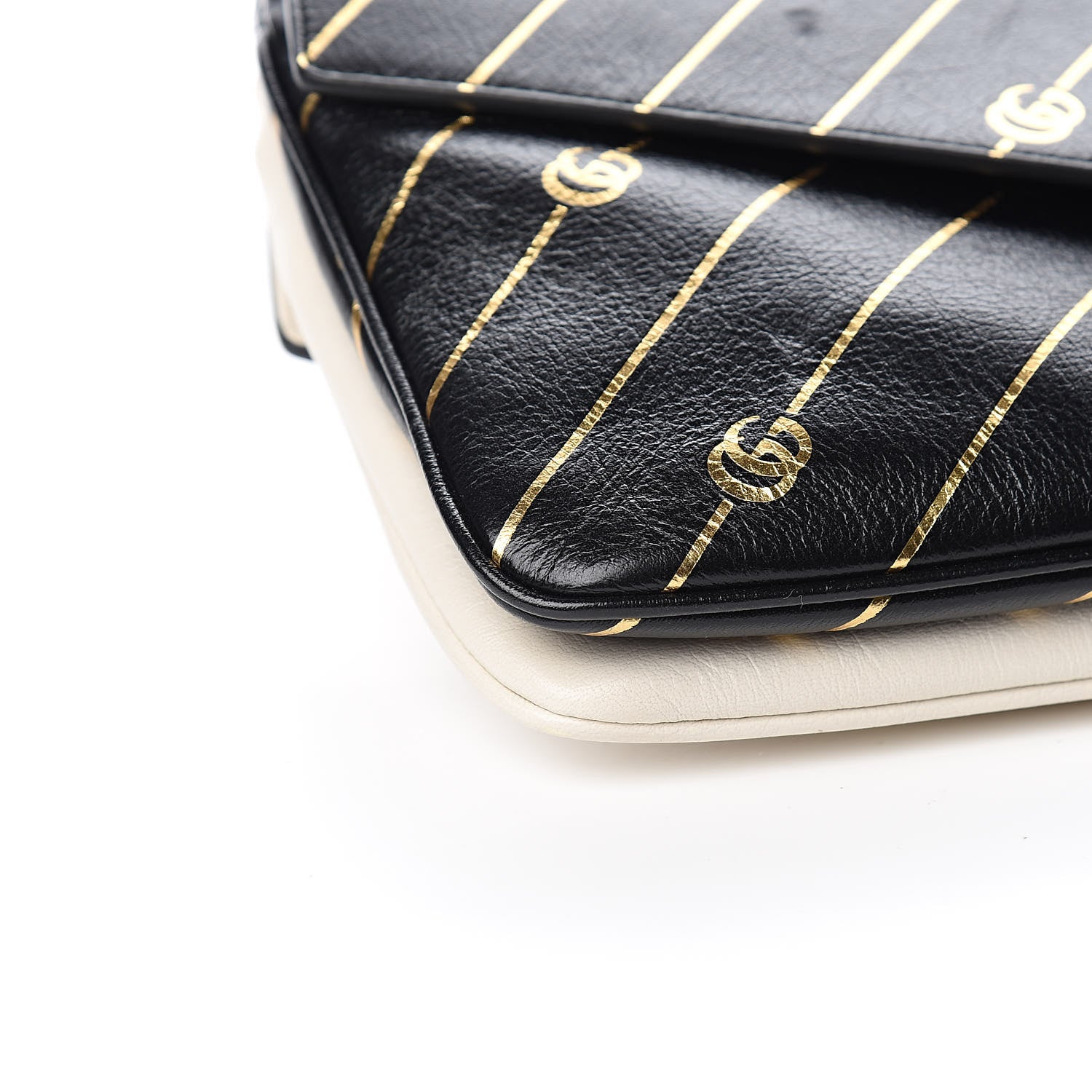 Gucci Calfskin Diagonal GG Medium Thiara Double Envelope Shoulder Bag Black White 10 of 13