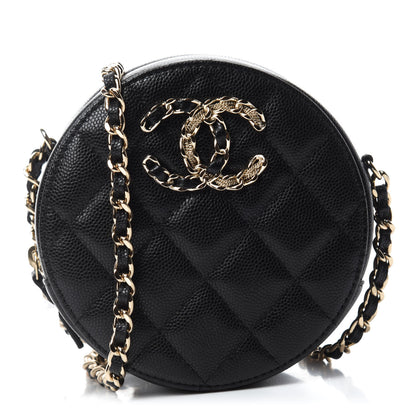 Chanel Caviar Quilted French New Wave Round Clutch With Chain Black 1 of 11