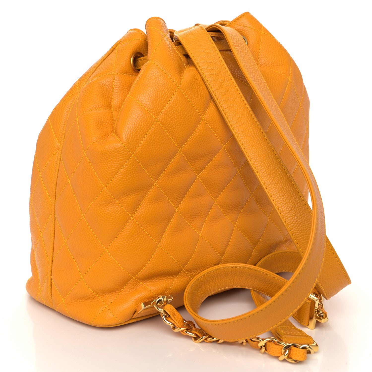 Chanel Caviar Quilted Drawstring Backpack Yellow 3 of 15