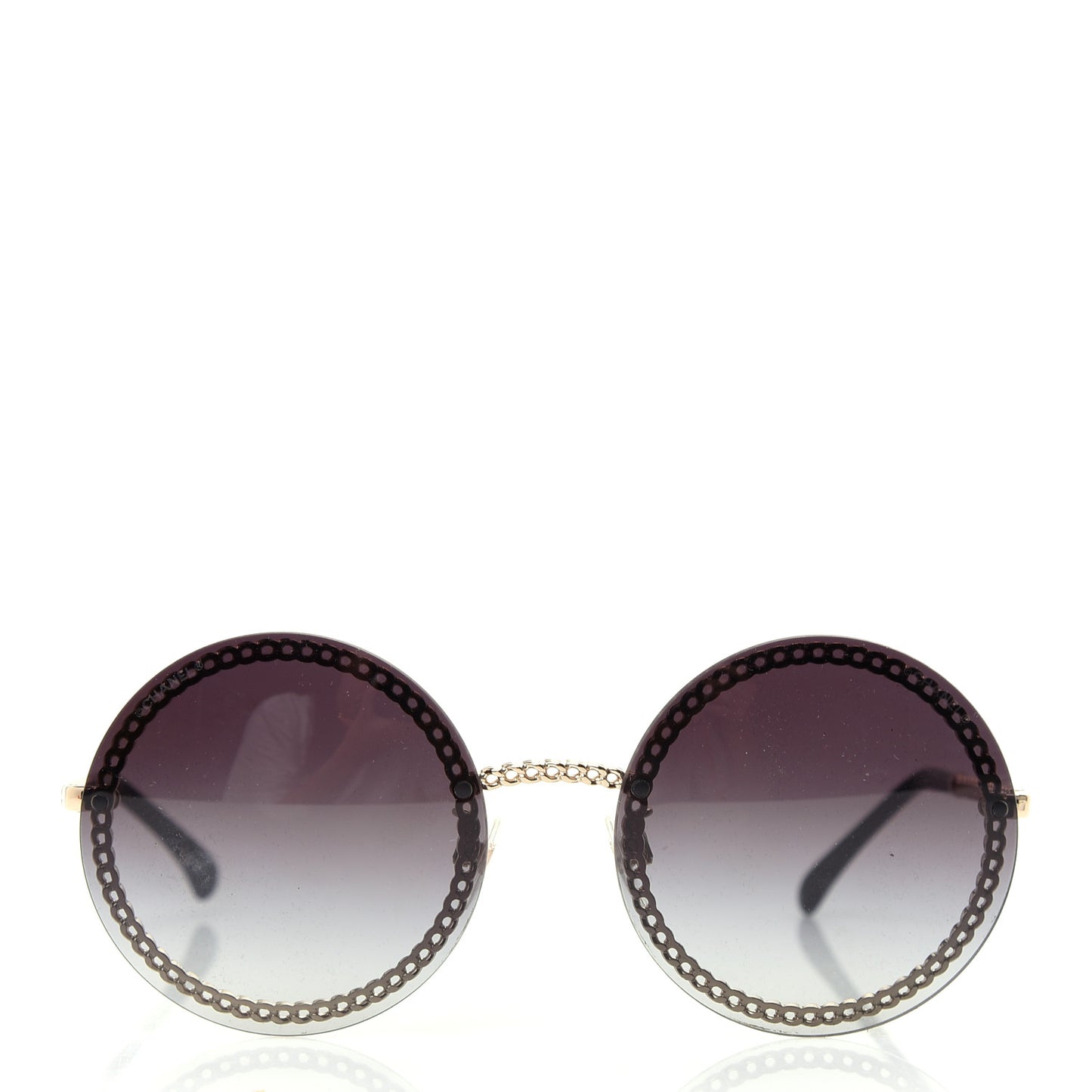 Round Removable Triple Hanging Chain Sunglasses 4245 Black Gold
