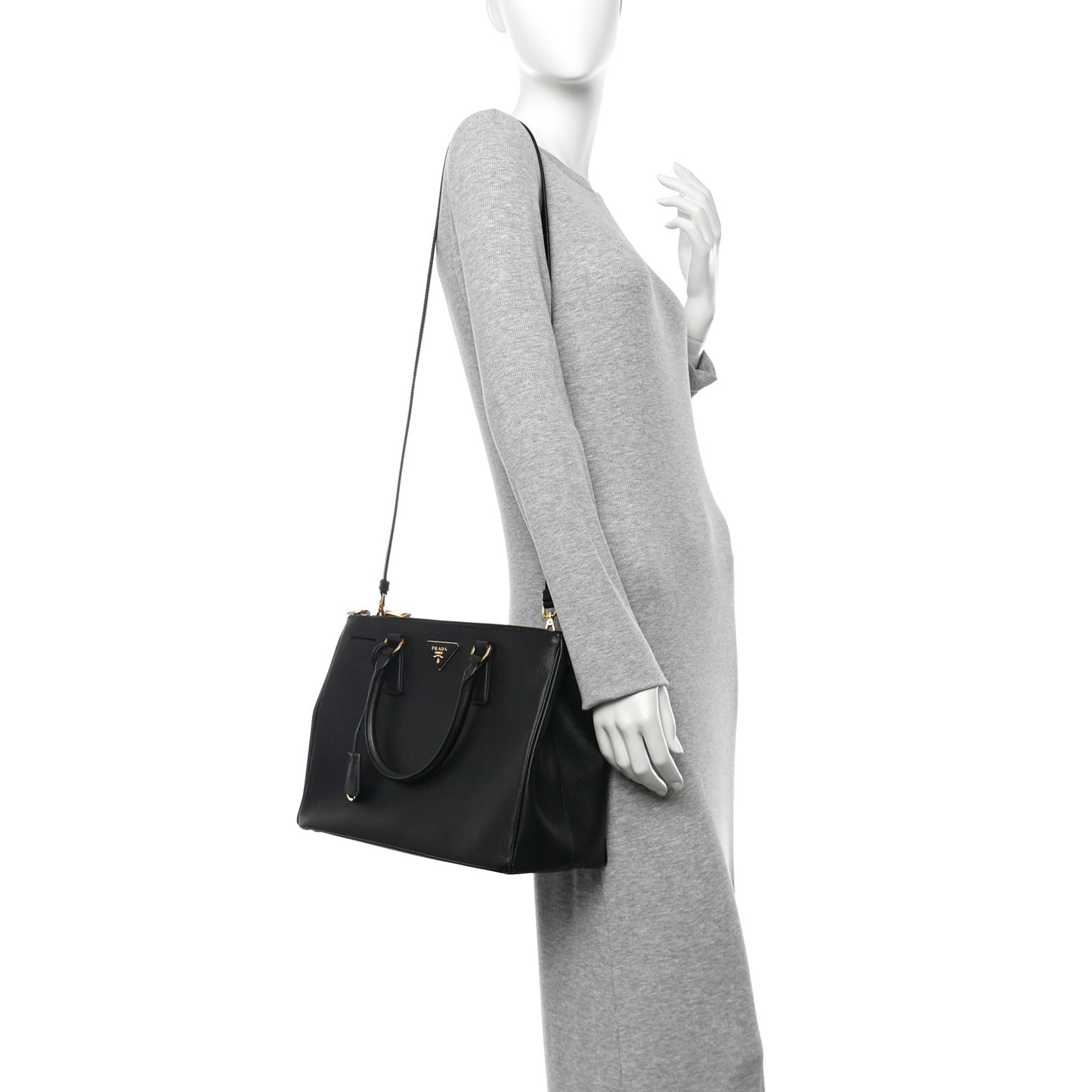 Saffiano Lux Large Galleria Double Zip Tote Black